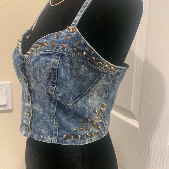 Rhinestone, jean crop top - Picture 2 of 9